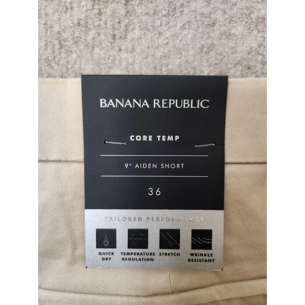 Banana Republic Core Temp Aiden Shorts Mens 36 Beige Performance Stretch NEW